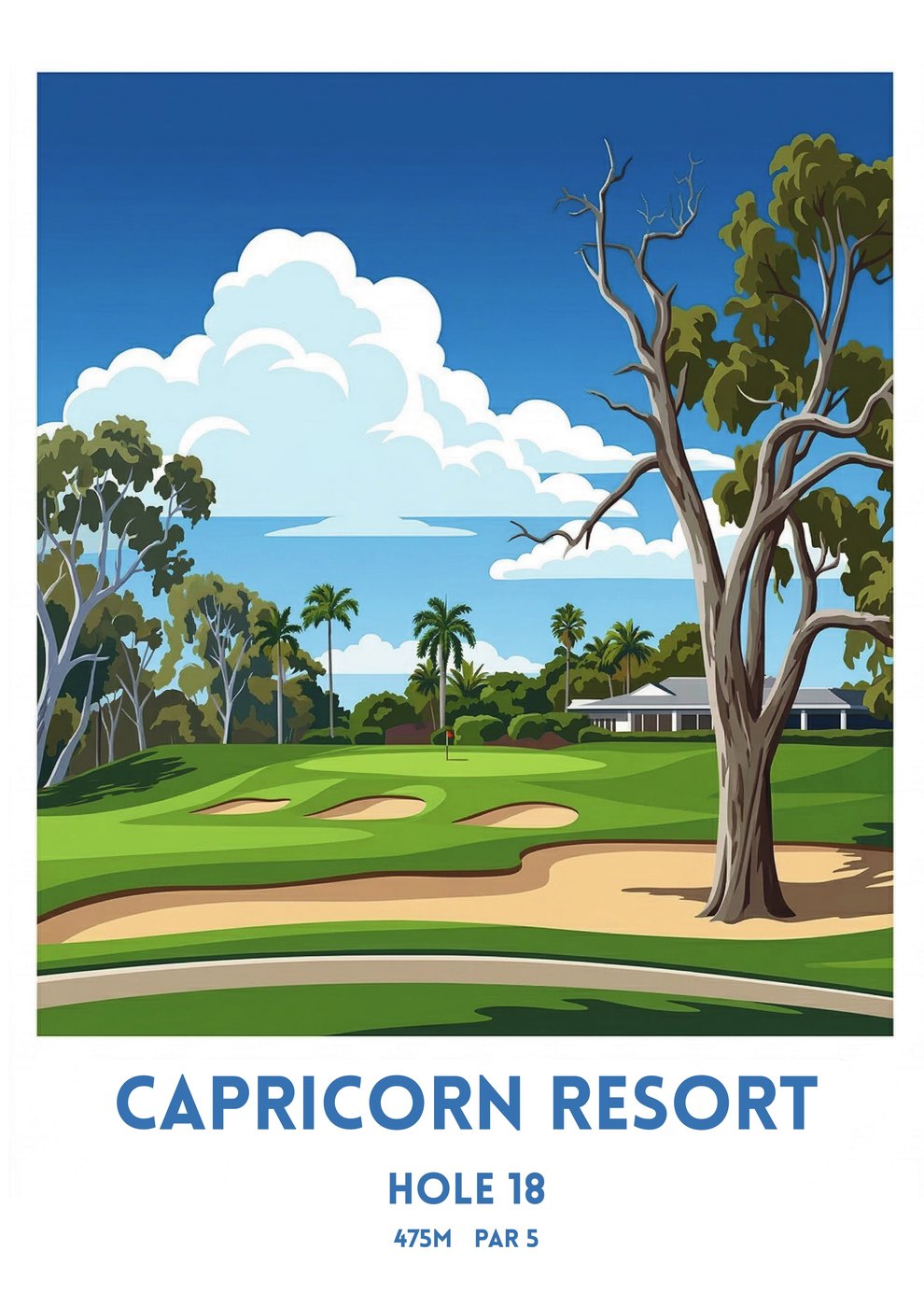 Modern poster artwork of Capricorn Resort golf course, hole 18